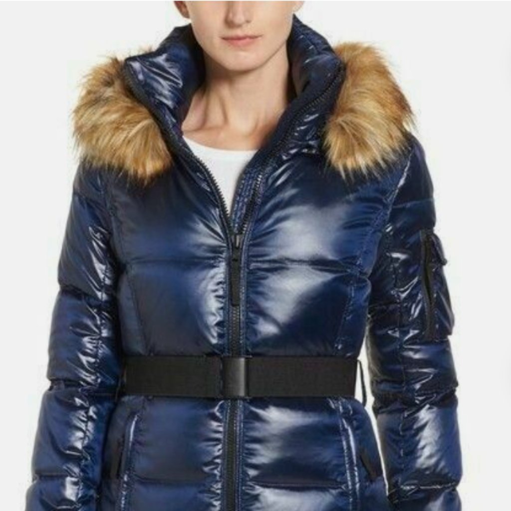 S13 Nyc Navy Blue Belted Puffer Coat